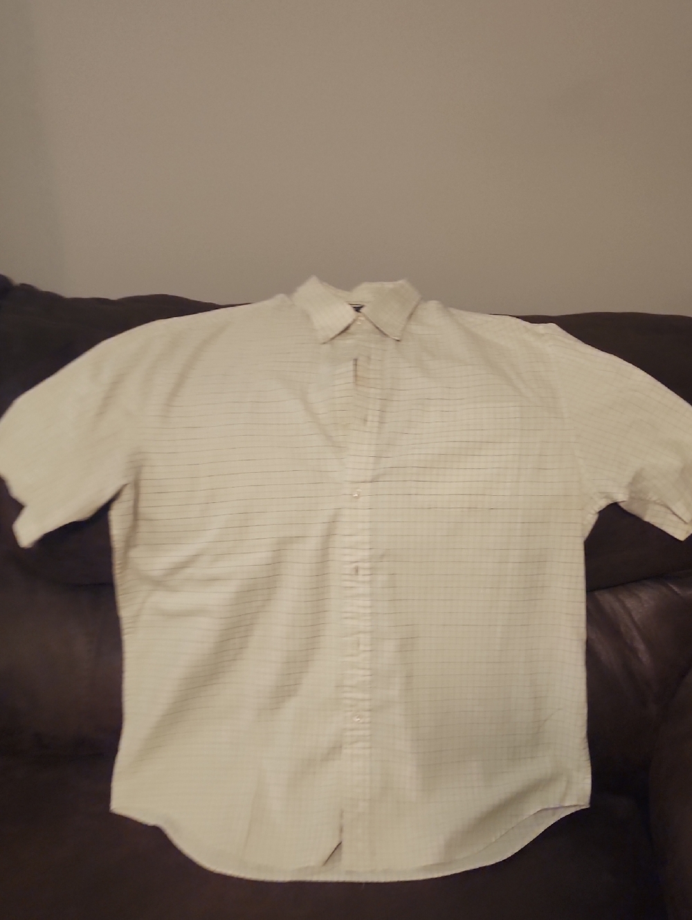 Saddlebred Cream Short-Sleeve Button-Down Shirt with Subtle Grid